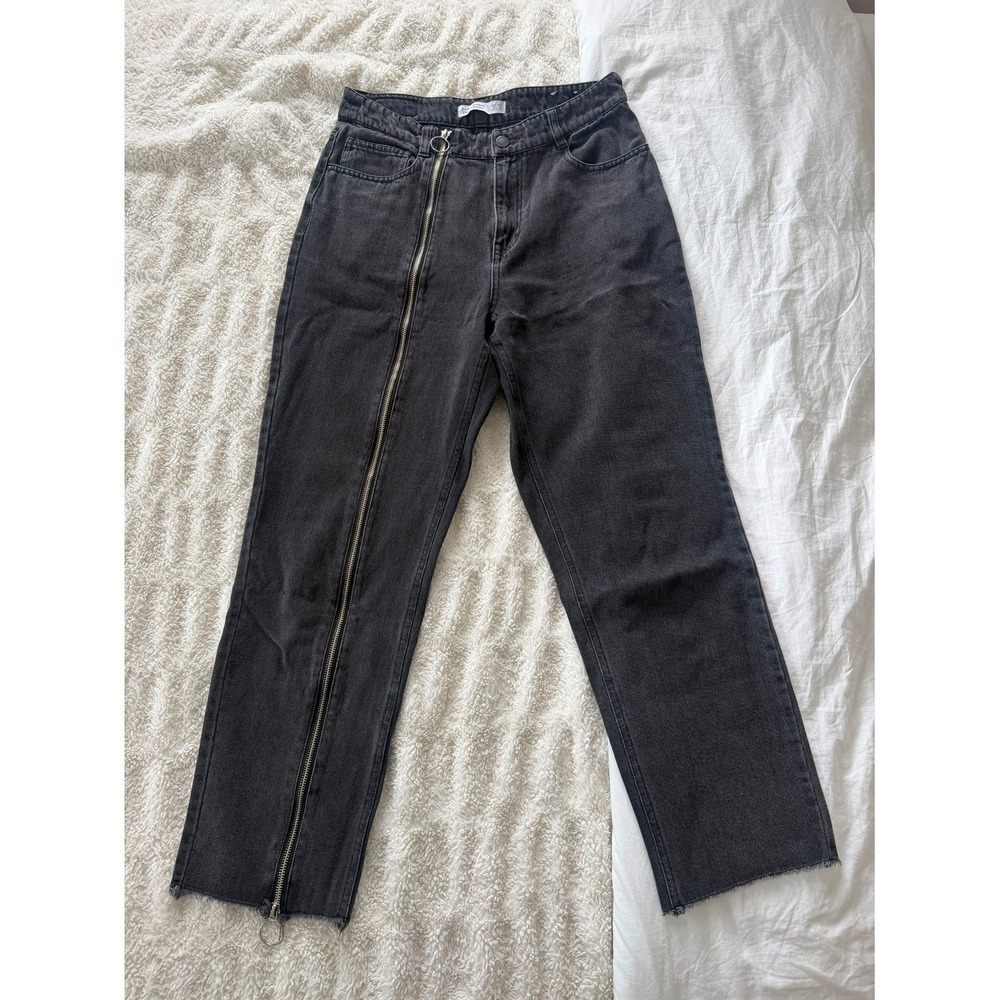 Zara Jeans Women Sz 8 Black Full Zip Leg Edgy Streetwear Grunge Punk Moto Urban